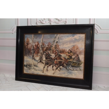 I. ZYGMUNTOWICZ - WYPRAWA NA POLOWANIE - Stary Obraz Olejny 110X80CM