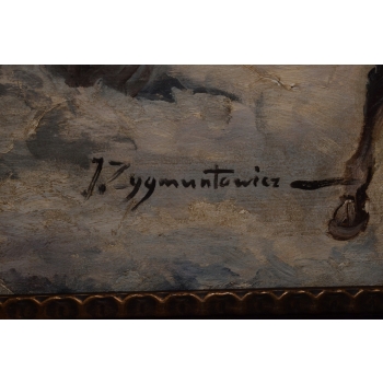 I. ZYGMUNTOWICZ - WYPRAWA NA POLOWANIE - Stary Obraz Olejny 110X80CM