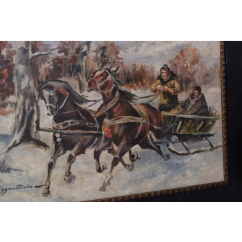 I. ZYGMUNTOWICZ - WYPRAWA NA POLOWANIE - Stary Obraz Olejny 110X80CM