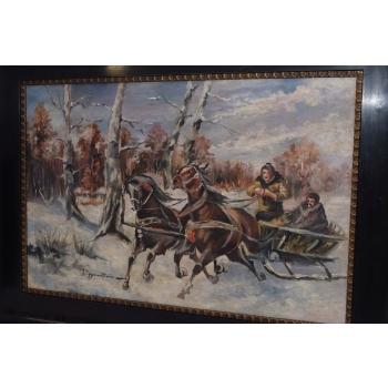 I. ZYGMUNTOWICZ - WYPRAWA NA POLOWANIE - Stary Obraz Olejny 110X80CM