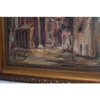 J. Fałat - Kościół Mariacki - Widok Kraków - Polski Stary Obraz Olejny