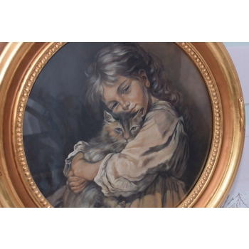 Józef Mehoffer - Portret Dziewczynki z Kotem Kot - Stary Obraz Olejny