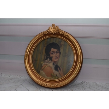 Józef Mehoffer - Portret Damy z Kotem Kot - Stary Obraz Olejny
