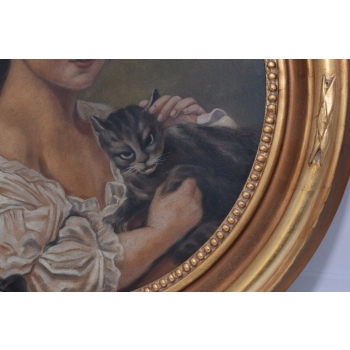 Józef Mehoffer - Portret Arystokratki z Kotem Kot - Stary Obraz Olejny