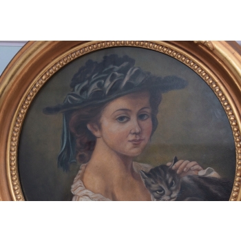 Józef Mehoffer - Portret Arystokratki z Kotem Kot - Stary Obraz Olejny