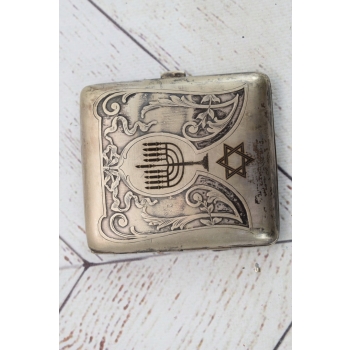 Papierośnica Żydowska - Aluminiowa - Judaica Chanuka Menora Unikat