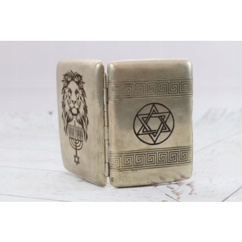 Papierośnica Żydowska - Aluminiowa - Judaica Chanuka Menora LEW Unikat