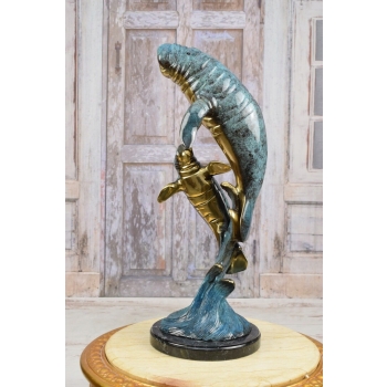 Krowa Morska Manatee - Syrena Morska Figura z Brązu Złoconego Rzeźba