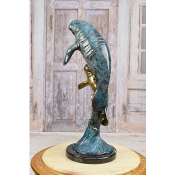 Krowa Morska Manatee - Syrena Morska Figura z Brązu Złoconego Rzeźba