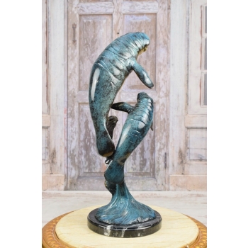 Krowa Morska Manatee - Syrena Morska Figura z Brązu Złoconego Rzeźba
