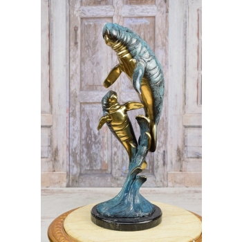 Krowa Morska Manatee - Syrena Morska Figura z Brązu Złoconego Rzeźba