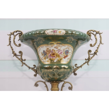 Zielona Porcelanowa Patera Amfora - Porcelana + Brąz - Kwiaty - Prezent