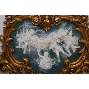 Pałacowe Złote Lustro z Francji - Amory Anioły + Relief 153 x 67 cm