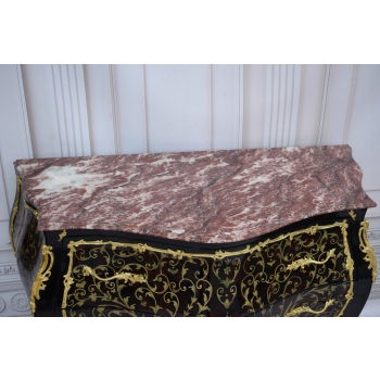 Komoda Boulle Brzuchata - Blat Marmur - Szafa Drewno + Brąz - UNIKAT