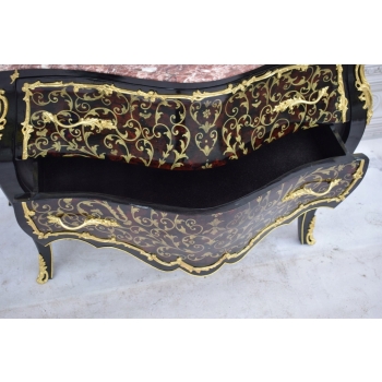 Komoda Boulle Brzuchata - Blat Marmur - Szafa Drewno + Brąz - UNIKAT