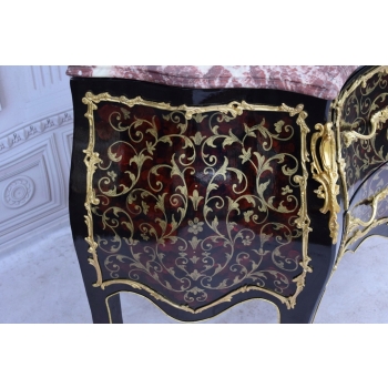 Komoda Boulle Brzuchata - Blat Marmur - Szafa Drewno + Brąz - UNIKAT