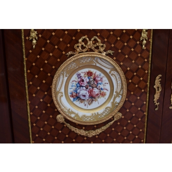 Pałacowa Komoda Ludwik XVI - Medalion Porcelanowy Blat Marmur Okuta Brązem