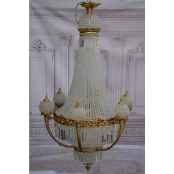 Pałacowy Żyrandol z Brązu + Kryształy 18 żarówek - Lampa Klosze 150cm