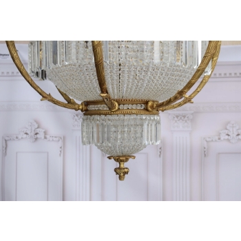 Pałacowy Żyrandol z Brązu + Kryształy 18 żarówek - Lampa Klosze 150cm