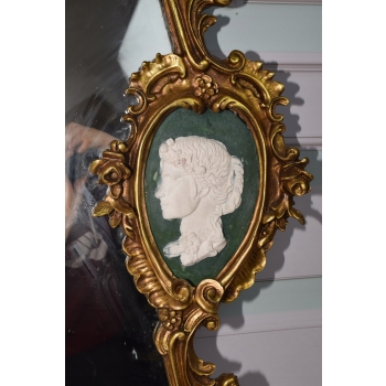 Pałacowe Złote Lustro z Francji - Dama Kameliowa Medaliony Relief