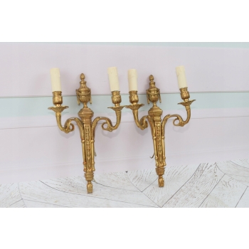 Dwa Kinkiety Świeczniki z Brązu Złoconego - Secesja 37 x 22cm KINKIET