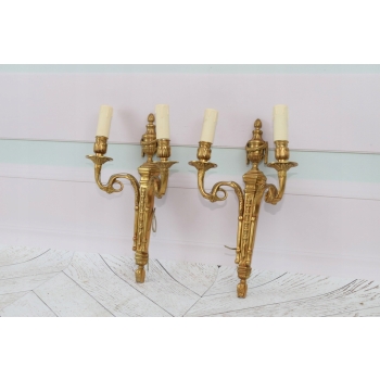 Dwa Kinkiety Świeczniki z Brązu Złoconego - Secesja 37 x 22cm KINKIET