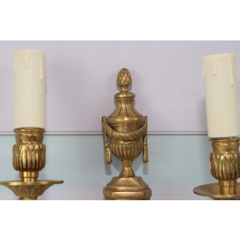 Dwa Kinkiety Świeczniki z Brązu Złoconego - Secesja 37 x 22cm KINKIET