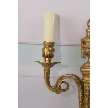 Dwa Kinkiety Świeczniki z Brązu Złoconego - Secesja 37 x 22cm KINKIET