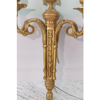 Dwa Kinkiety Świeczniki z Brązu Złoconego - Secesja 37 x 22cm KINKIET