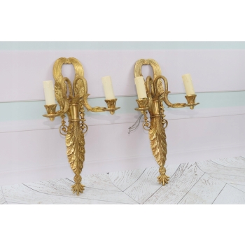 Dwa Kinkiety Świeczniki z Brązu Złoconego - Secesja 42 x 22cm KINKIET WĘŻE