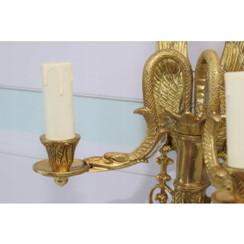 Dwa Kinkiety Świeczniki z Brązu Złoconego - Secesja 42 x 22cm KINKIET WĘŻE