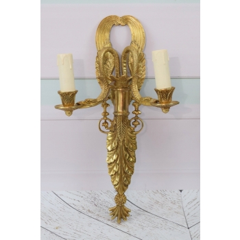 Dwa Kinkiety Świeczniki z Brązu Złoconego - Secesja 42 x 22cm KINKIET WĘŻE