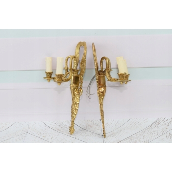 Dwa Kinkiety Świeczniki z Brązu Złoconego - Secesja 42 x 22cm KINKIET WĘŻE