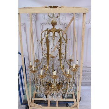 Żyrandol z Brązu - Brąz i Kryształy - Lampa Sufitowa - Rokoko 148cm GIGANT