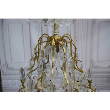 Żyrandol z Brązu - Brąz i Kryształy - Lampa Sufitowa - Rokoko 120cm GIGANT