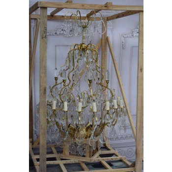 Żyrandol z Brązu - Brąz i Kryształy - Lampa Sufitowa - Rokoko 120cm GIGANT