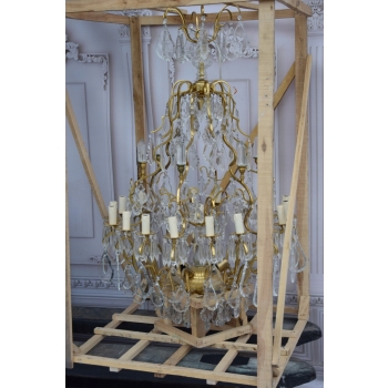 Żyrandol z Brązu - Brąz i Kryształy - Lampa Sufitowa - Rokoko 120cm GIGANT