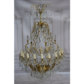 Żyrandol z Brązu - Brąz i Kryształy - Lampa Sufitowa - Rokoko 120cm GIGANT