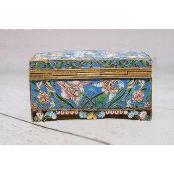 Srebrna Szkatuła Emalia Srebro 84 Rosja 165g Faberge rękodzieło unikat