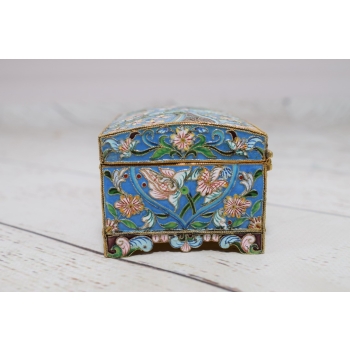 Srebrna Szkatuła Emalia Srebro 84 Rosja 165g Faberge rękodzieło unikat