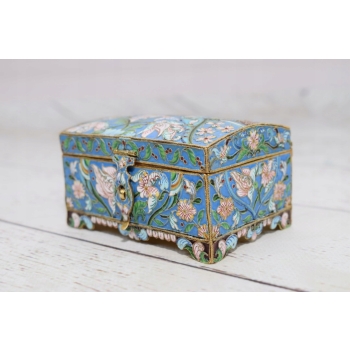 Srebrna Szkatuła Emalia Srebro 84 Rosja 165g Faberge rękodzieło unikat