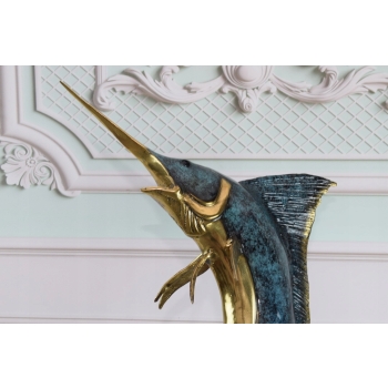 RYBA MARLIN ŻAGLICA WŁÓCZNIK - FIGURA Z BRĄZU ZŁOCONEGO - PREZENT RYBAK