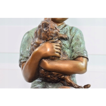 Siedząca Dziewczynka z Kotkiem Kot - Ogrodowa Figura Rzeźba z Brązu
