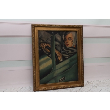 TAMARA De Łempicka - Kobieta w Bugatti - Art Deco - Stary Obraz Olejny
