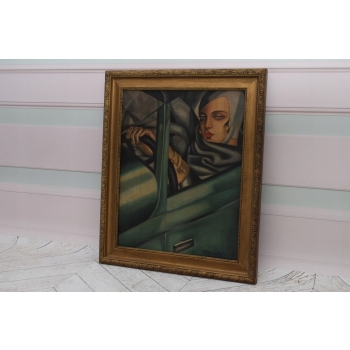 TAMARA De Łempicka - Kobieta w Bugatti - Art Deco - Stary Obraz Olejny