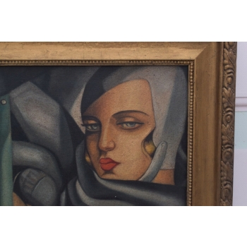 TAMARA De Łempicka - Kobieta w Bugatti - Art Deco - Stary Obraz Olejny