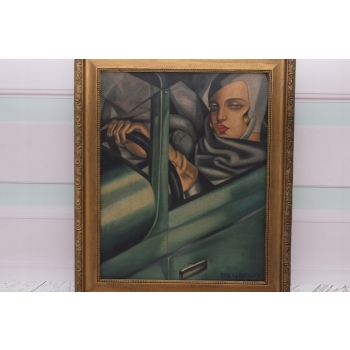 TAMARA De Łempicka - Kobieta w Bugatti - Art Deco - Stary Obraz Olejny