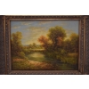 Wspaniały Letni Pejzaż Drzewa Las Rzeka - Obraz Olejny - Złota Rama