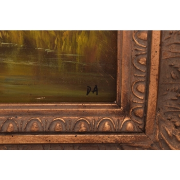 Wspaniały Letni Pejzaż Drzewa Las Rzeka - Obraz Olejny - Złota Rama