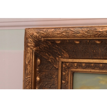 Wspaniały Letni Pejzaż Drzewa Las Rzeka - Obraz Olejny - Złota Rama